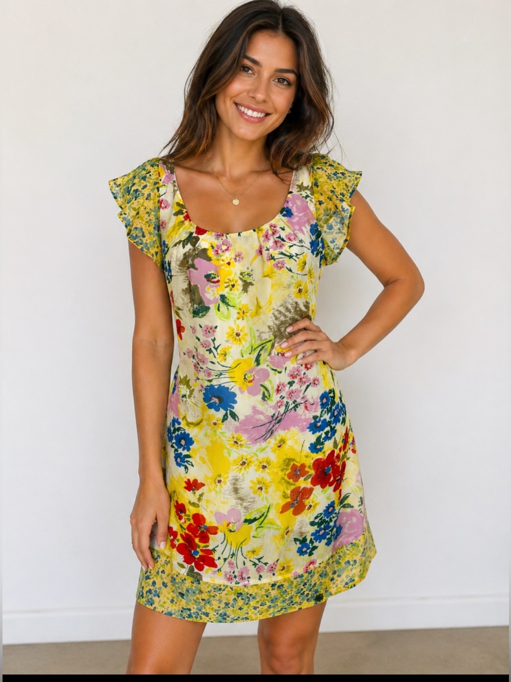 Floral Mini Dress Women’s S/M Cottagecore Ruffle Sleeve Multicolor